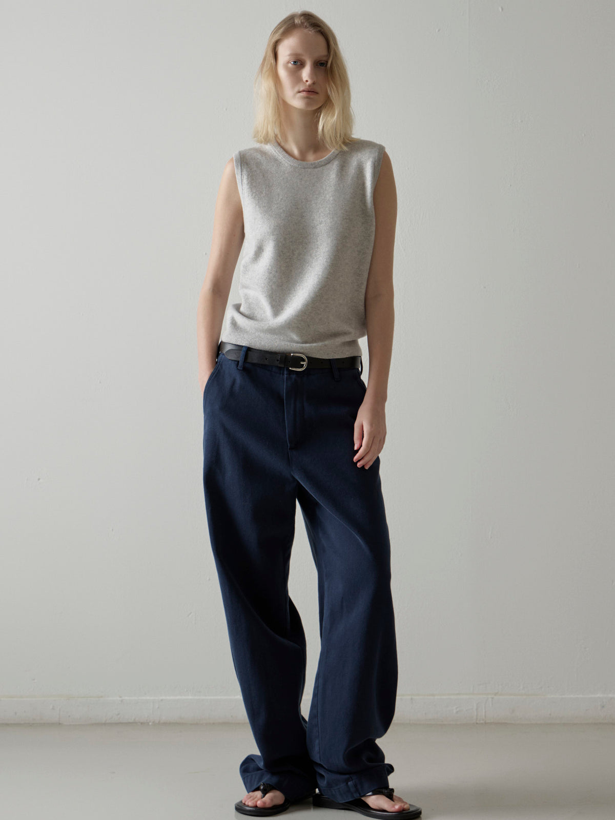 Washed Cotton Straight Pants_navy