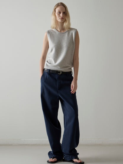 Washed Cotton Straight Pants_navy