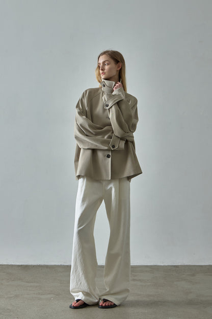 Overfit Cotton Half Coat_olive beige