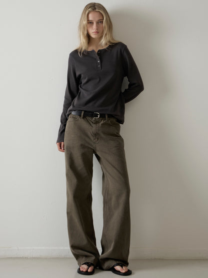 Striped Straight Denim_khaki