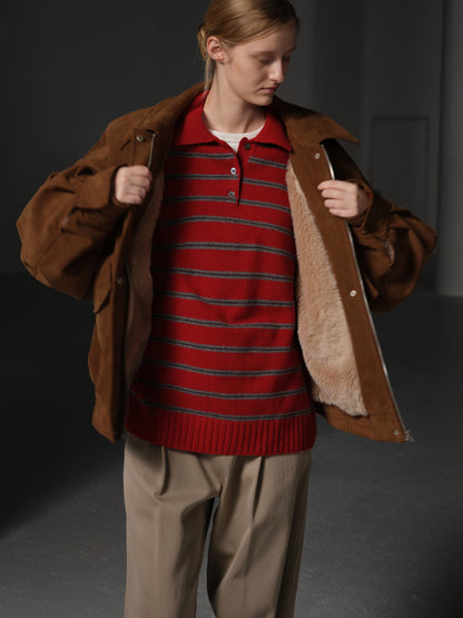 Oversized Fit Suede Shearling Blouson_camel