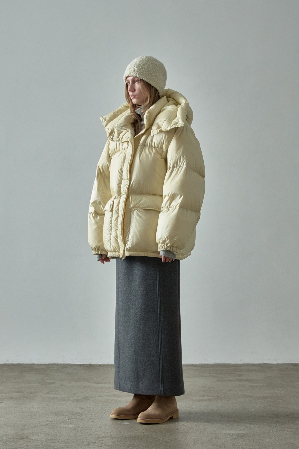 Goose Down Half Padded Coat_butter