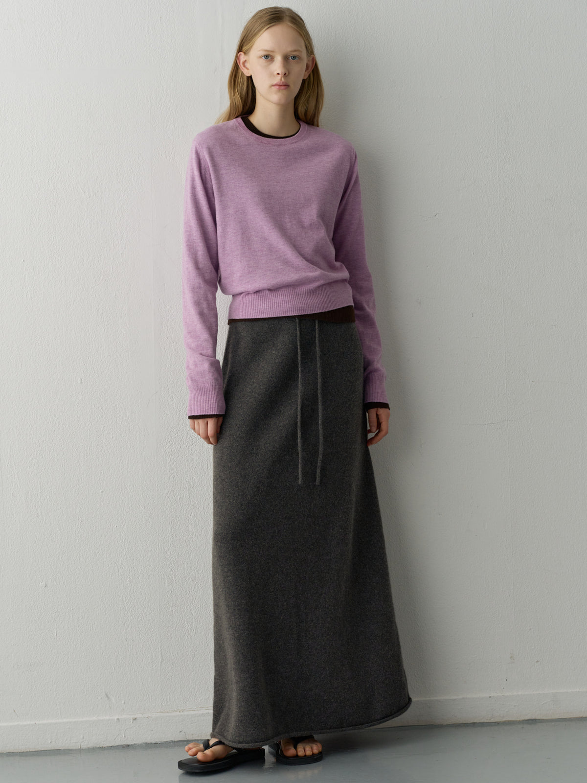 Cashmere Knit Maxi Skirt_charcoal