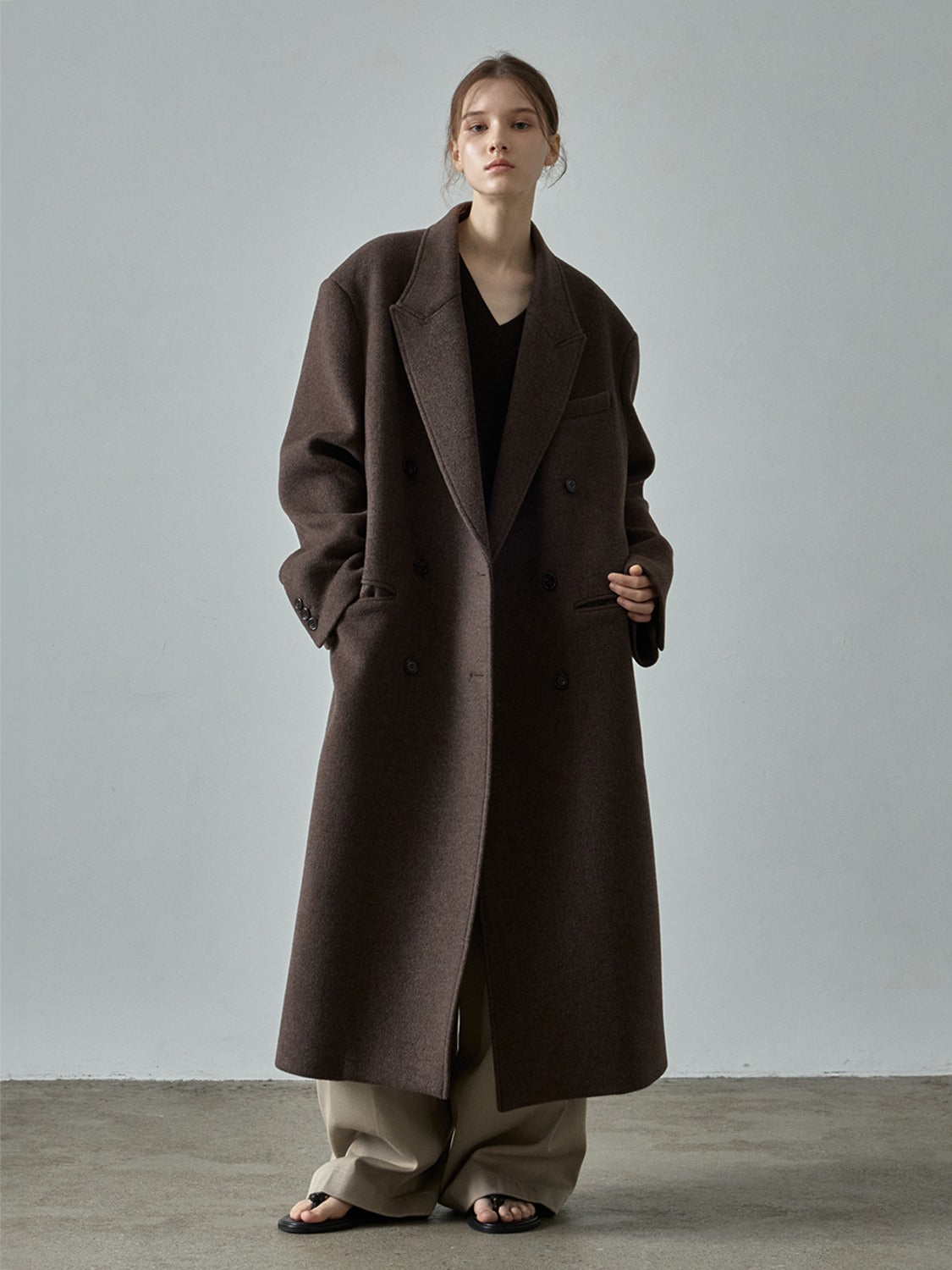 Cashmere Double Coat_melange brown