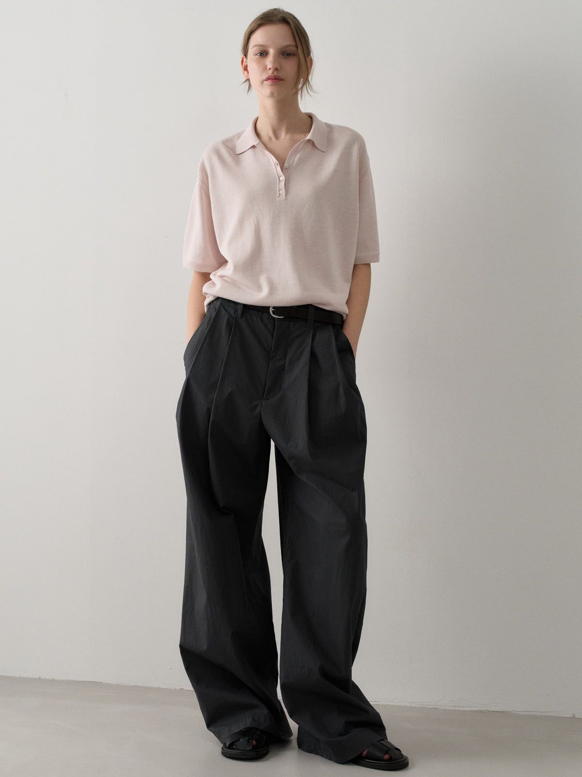 Vintage Cotton Two-Tuck Wide Pants_charcoal