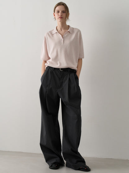 Vintage Cotton Two-Tuck Wide Pants_charcoal