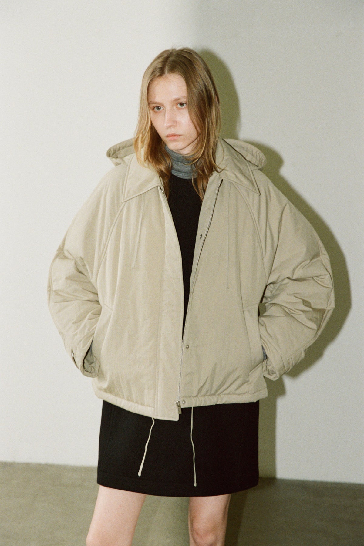 Minimal Hooded Padded Jacket_beige
