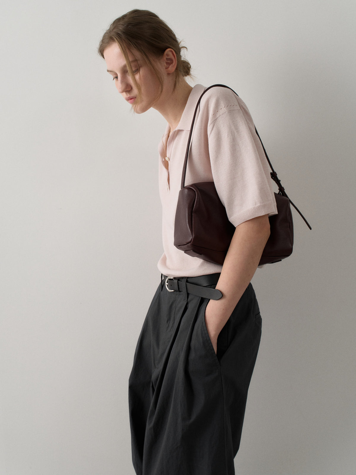 Vintage Cotton Two-Tuck Wide Pants_charcoal