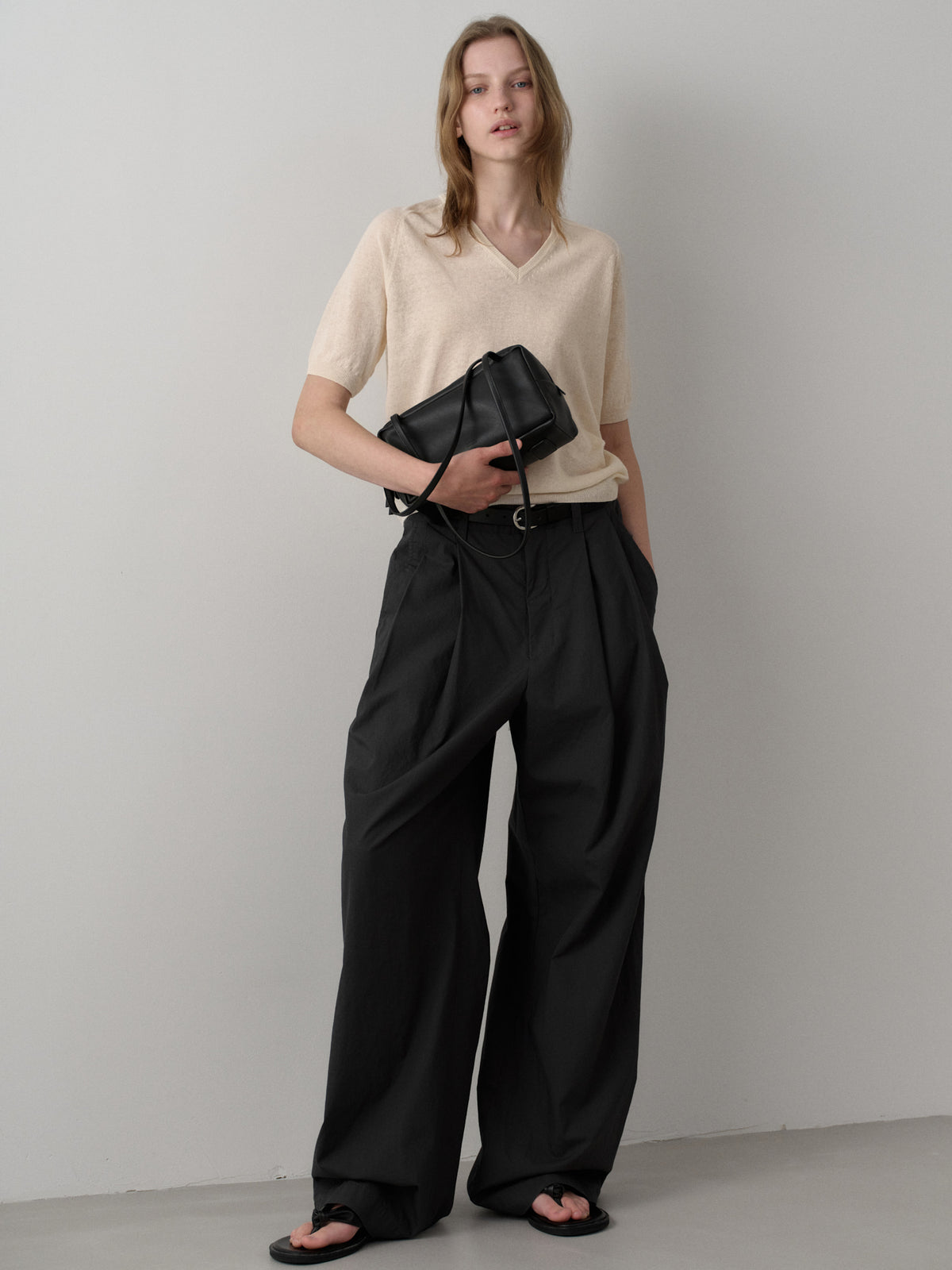 Vintage Cotton Two-Tuck Wide Pants_charcoal