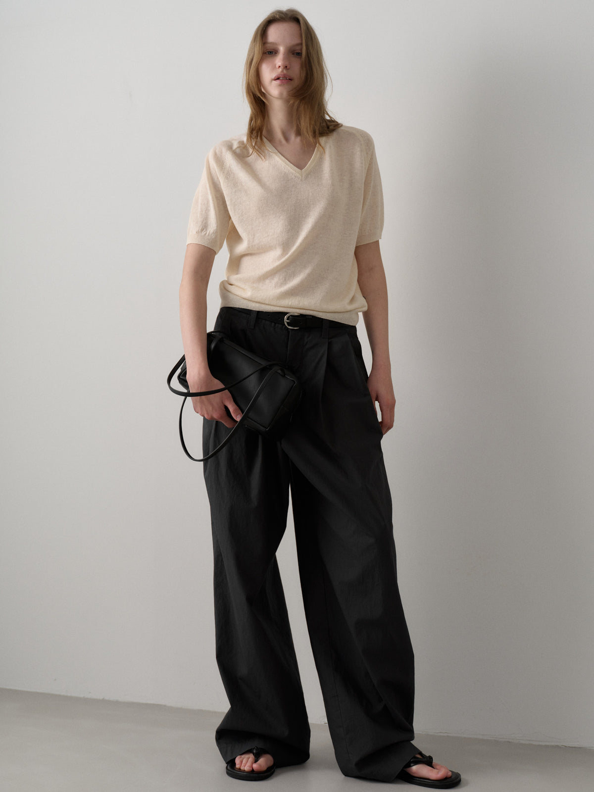 Vintage Cotton Two-Tuck Wide Pants_charcoal