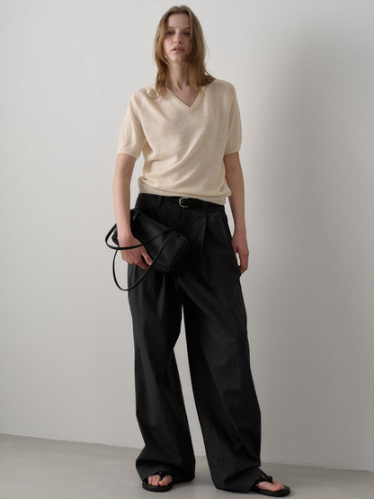Vintage Cotton Two-Tuck Wide Pants_charcoal