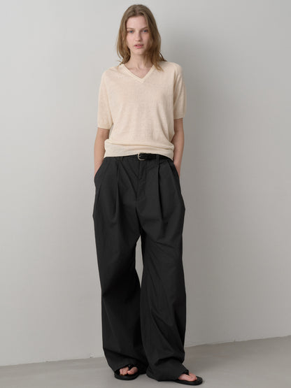 Vintage Cotton Two-Tuck Wide Pants_charcoal