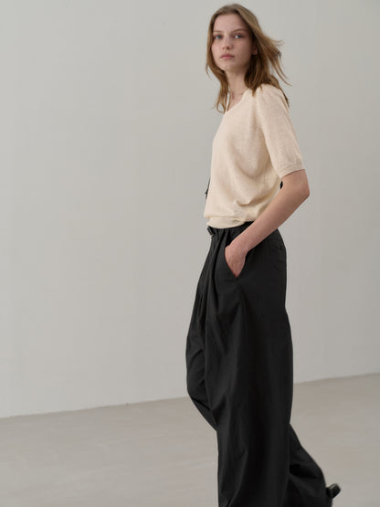 Vintage Cotton Two-Tuck Wide Pants_charcoal