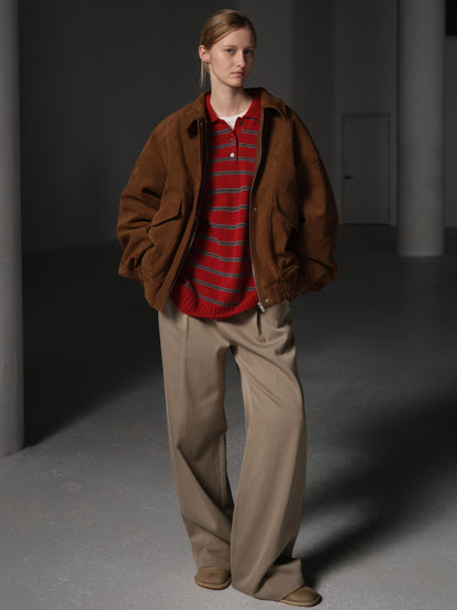 Oversized Fit Suede Shearling Blouson_camel