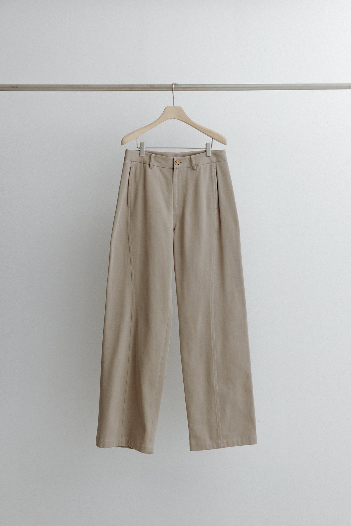 Curved Cotton Pants_olive beige