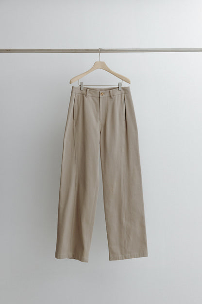 Curved Cotton Pants_olive beige
