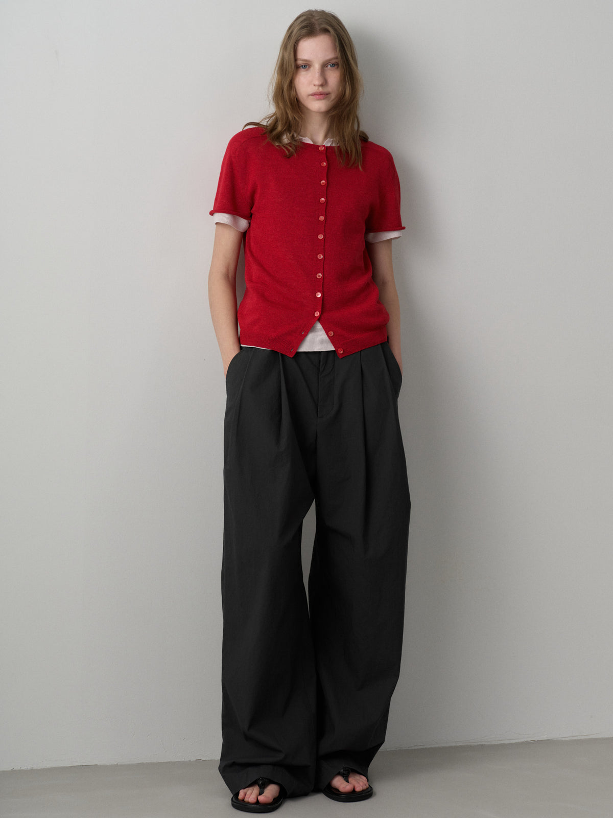 Vintage Cotton Two-Tuck Wide Pants_charcoal