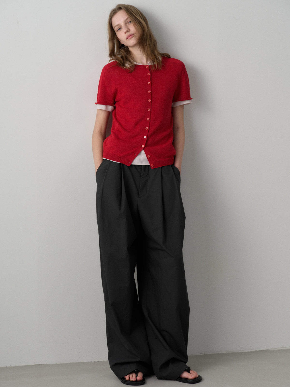 Vintage Cotton Two-Tuck Wide Pants_charcoal