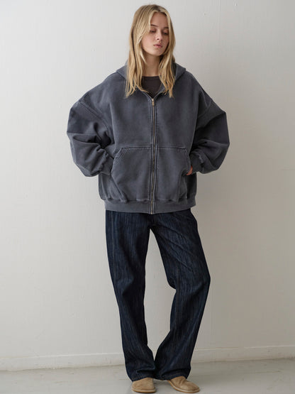 Oversized Fit Pigment Zip-Up Hoodie_blue grey