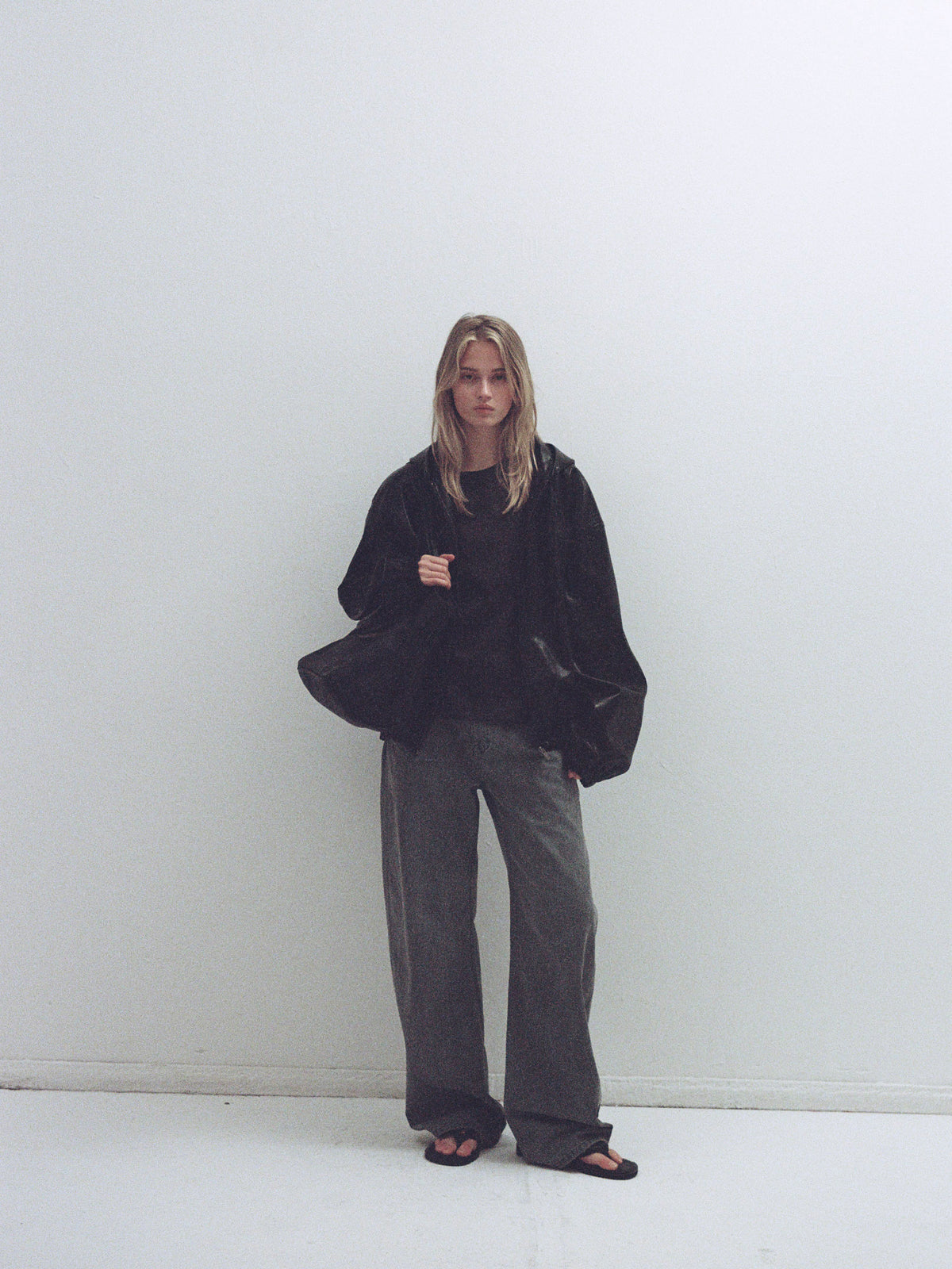 Leather Zip-Up Hoodie_black