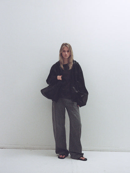 Leather Zip-Up Hoodie_black