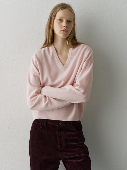 Essential V-Neck Knit_pale pink