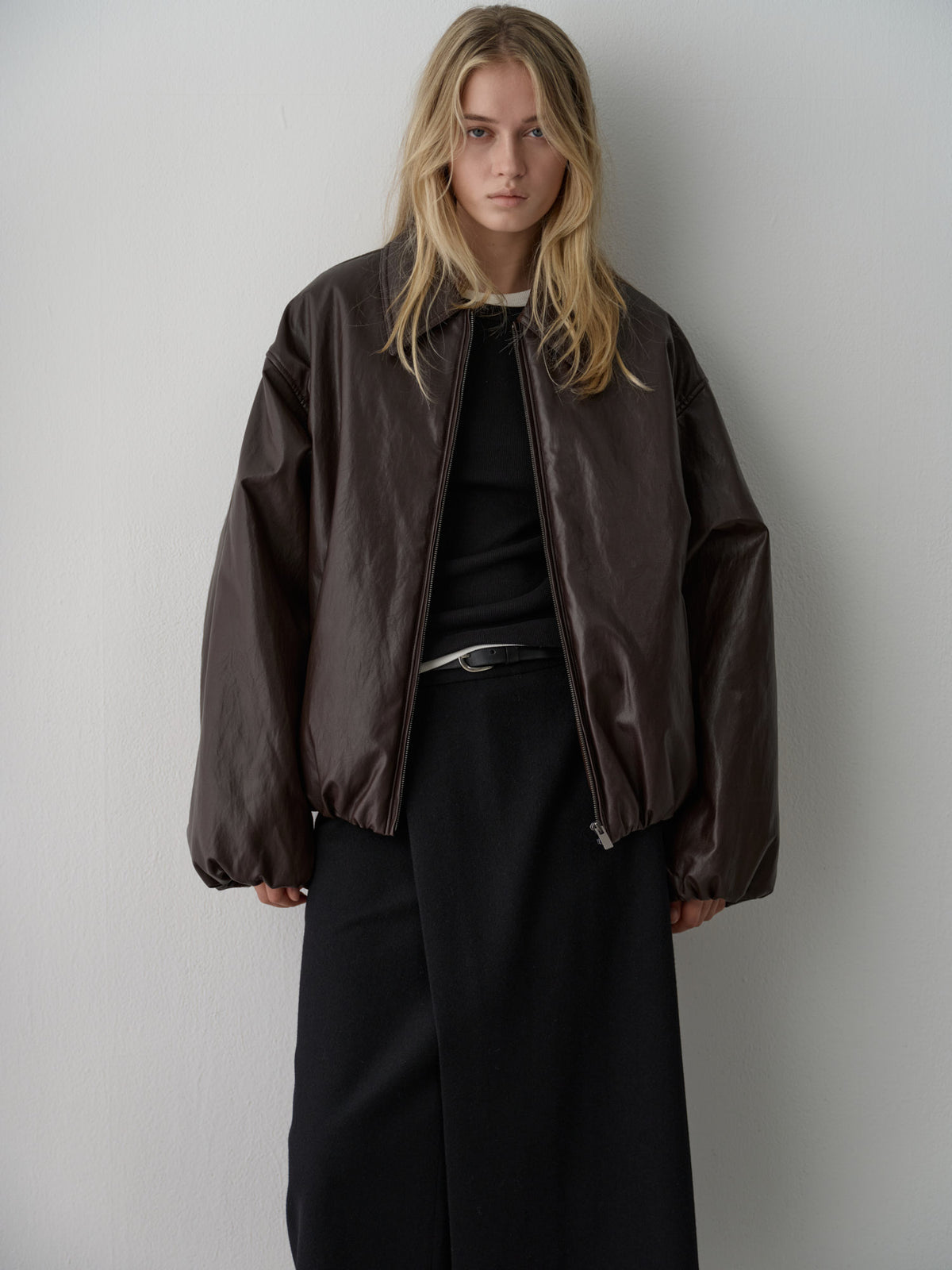 Leather Bomber Jacket_brown