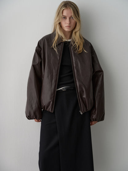 Leather Bomber Jacket_brown
