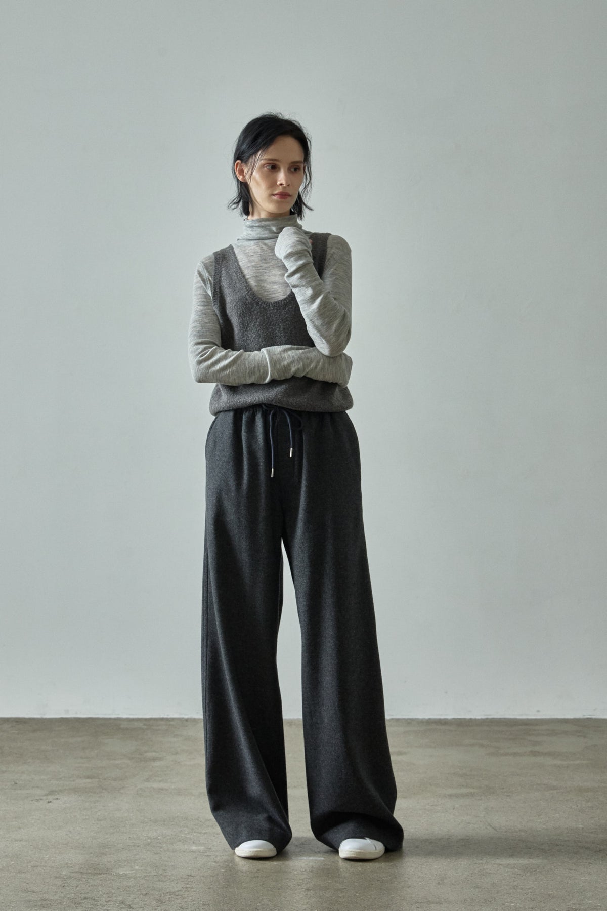 Relaxed Wool Banding Pants_dark charcoal