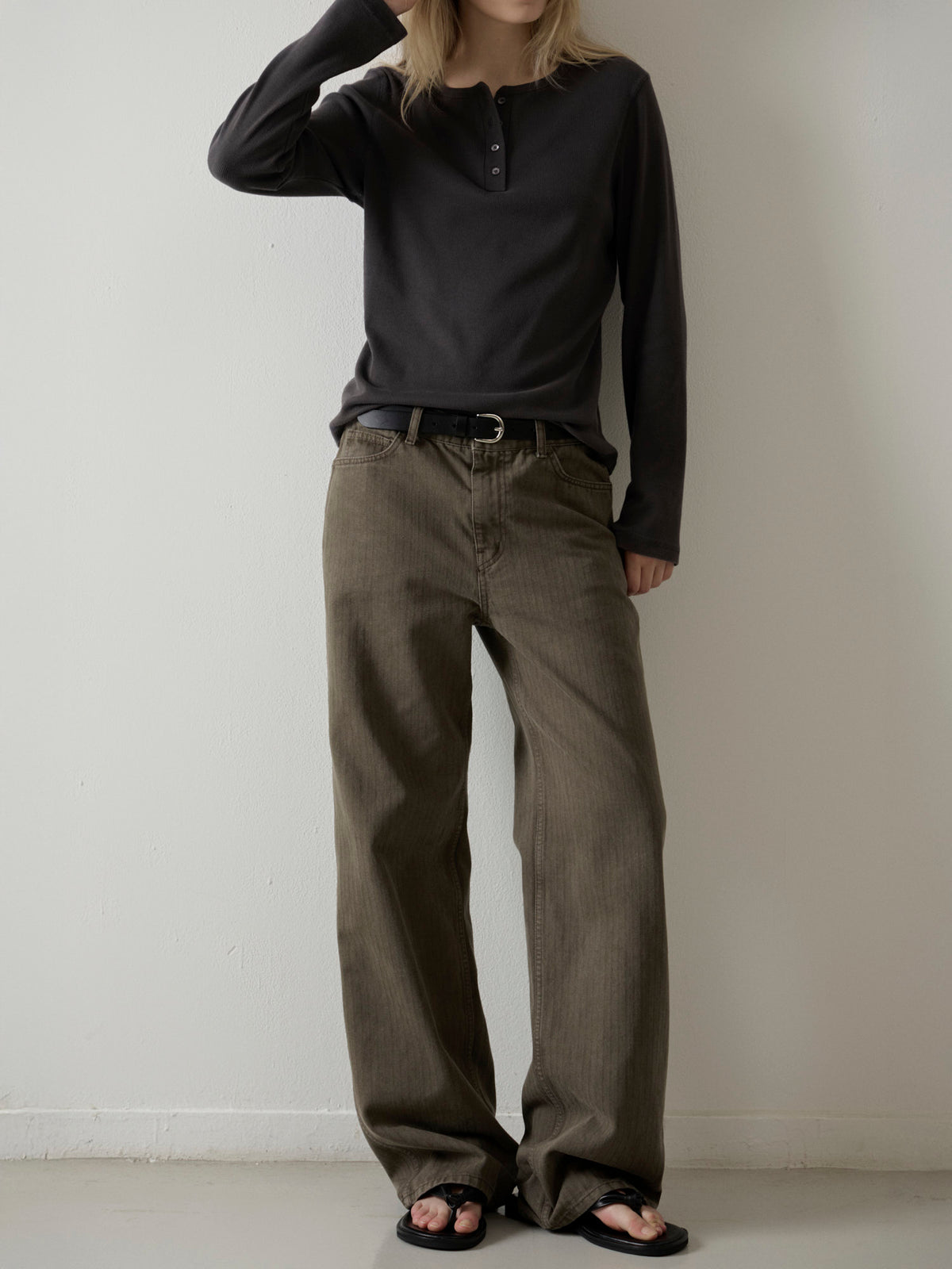 Striped Straight Denim_khaki