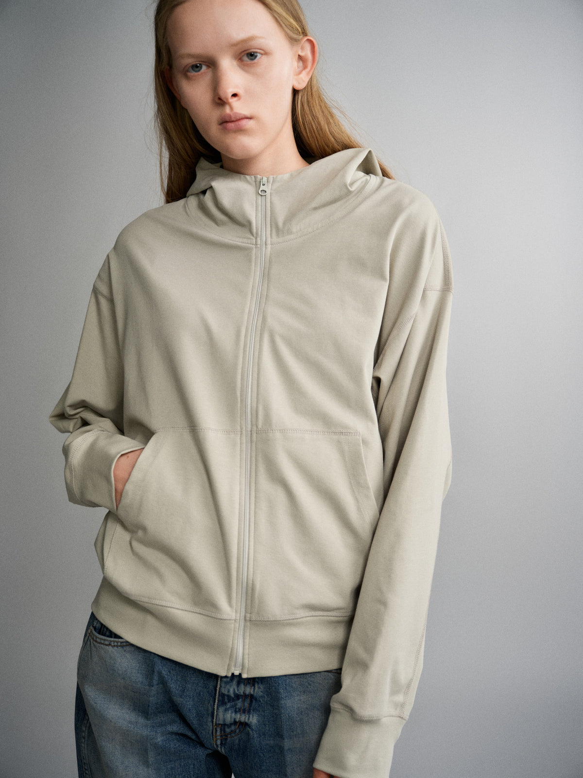 Cotton Light Hooded Zip-up_sage