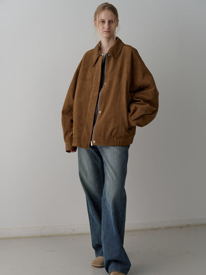 Oversized Fit Stitched Suede Blouson_camel