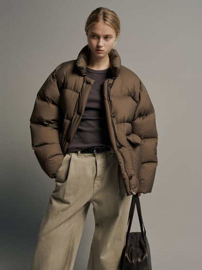 Goose down button puffer_brown