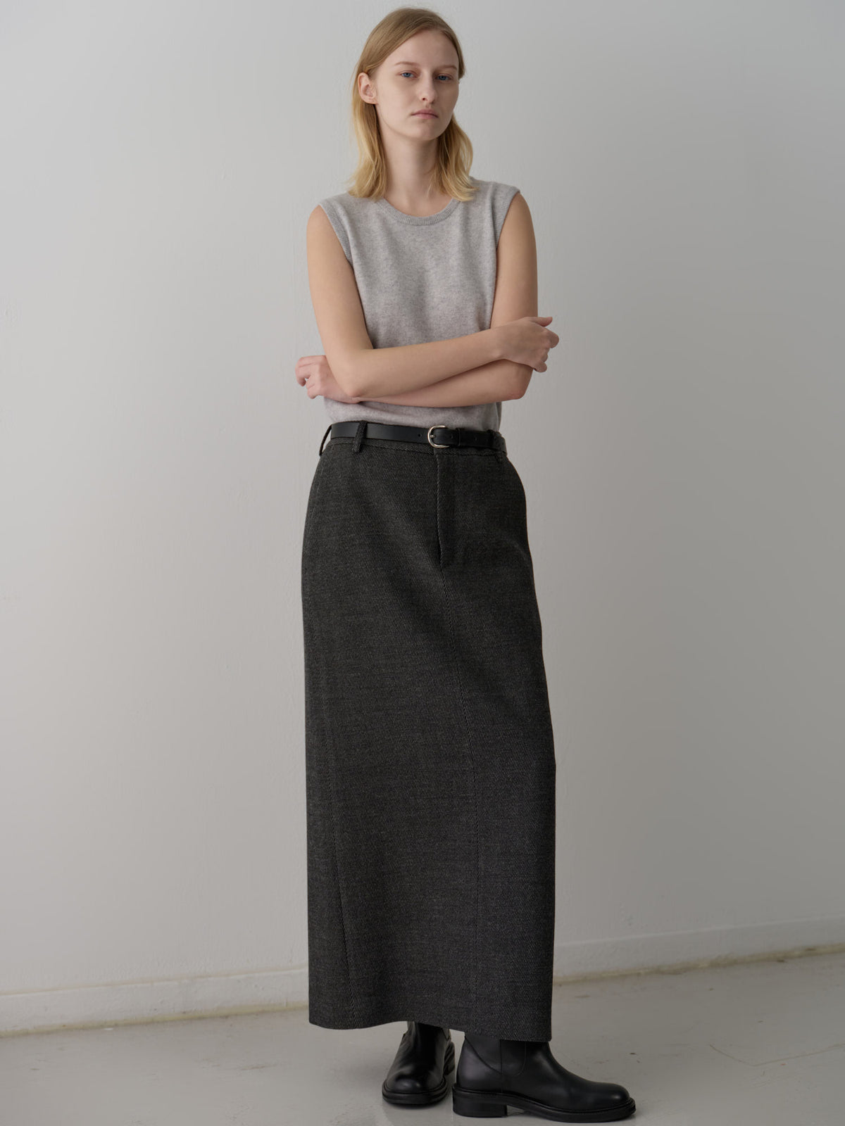 Wool Twill Maxi Skirt_Charcoal