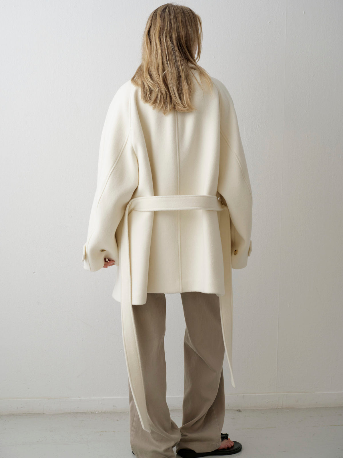 Cashmere Belted Half Coat_ivory