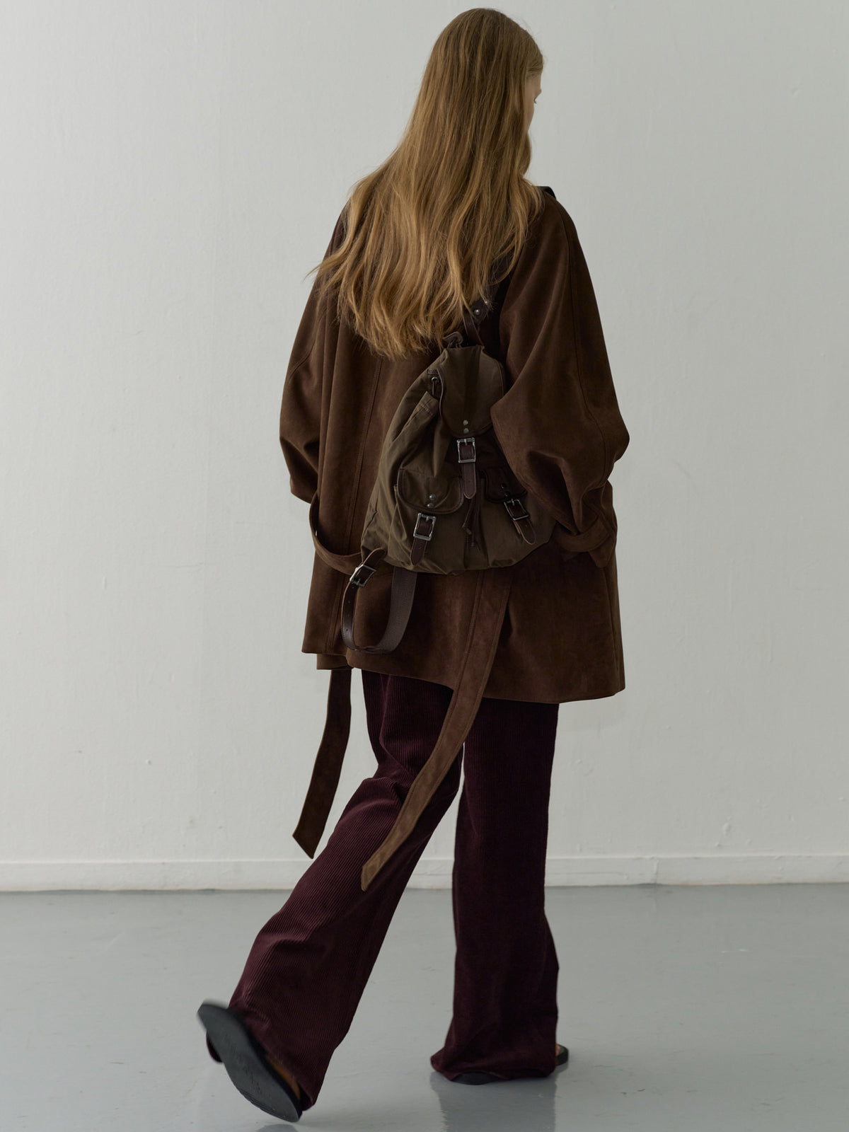 Suede Belted Half Coat_brown