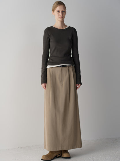 Classic Cotton Two-Tuck Skirt_olive beige