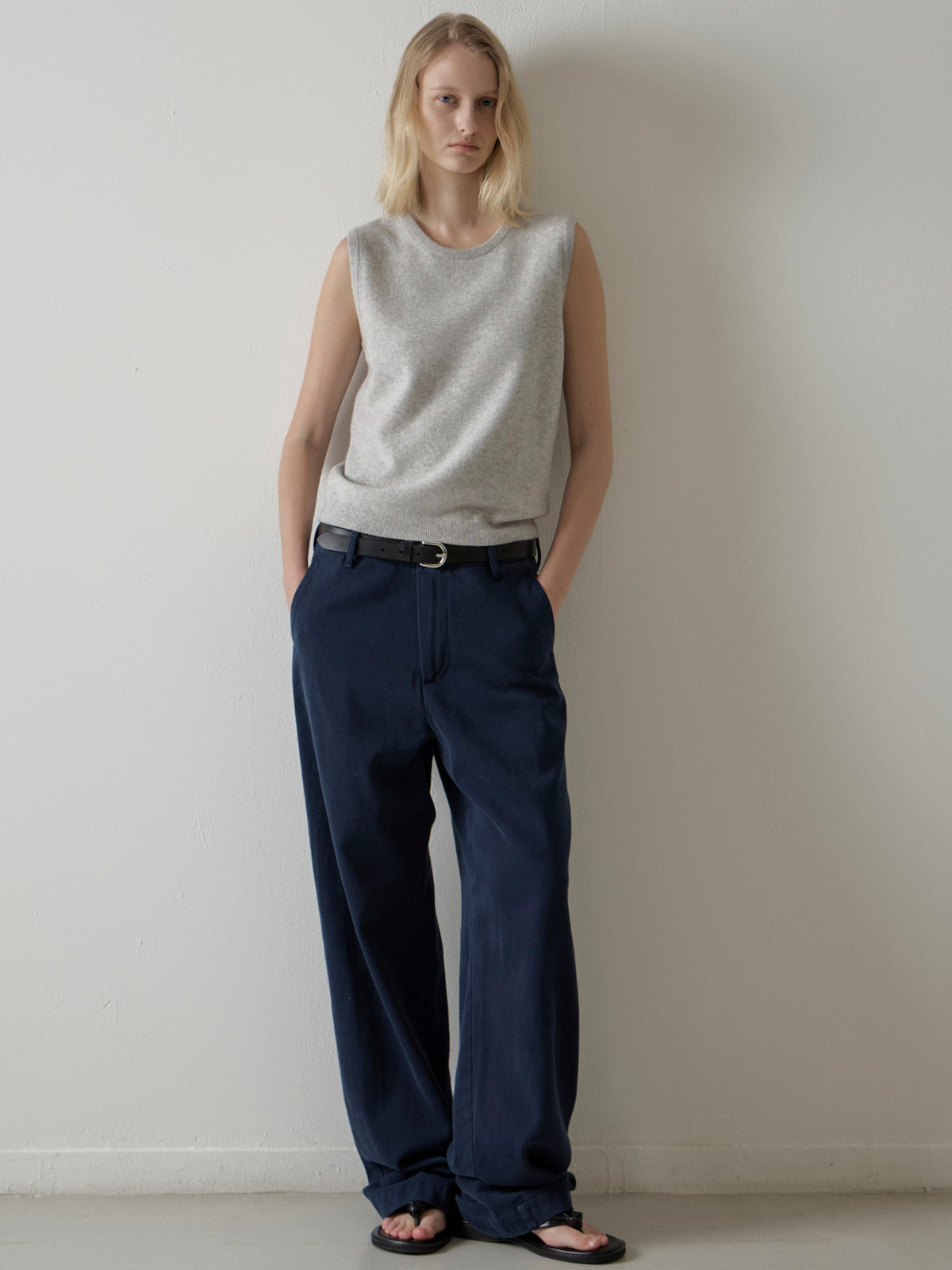 Washed Cotton Straight Pants_navy