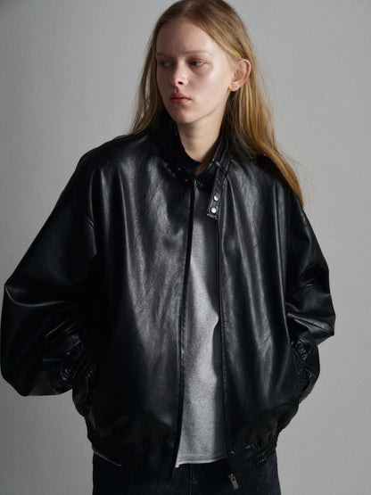 Stand Collar Leather Blouson_black