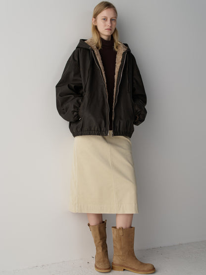 Leather Fur Zip Hoodie_dark brown