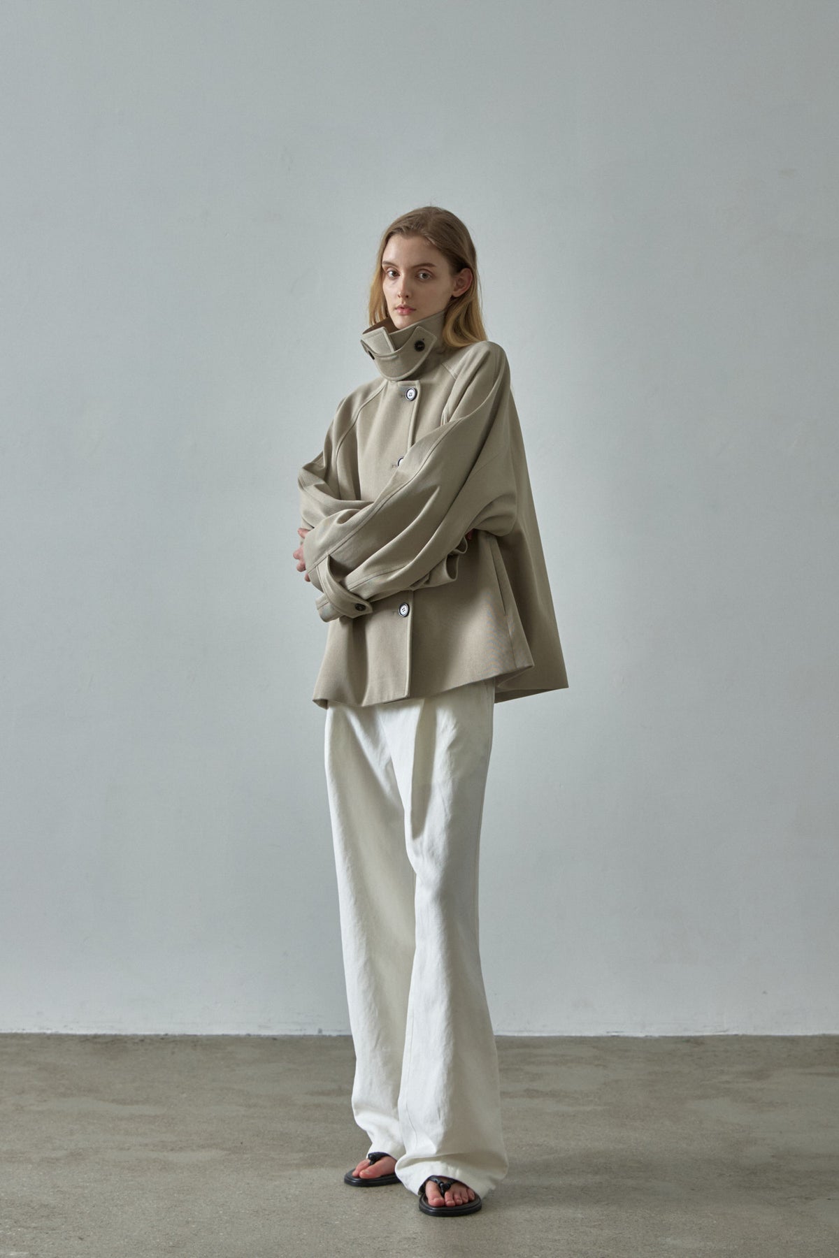 Overfit Cotton Half Coat_olive beige