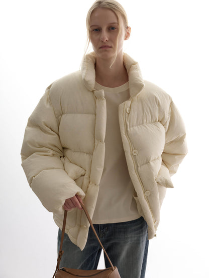 Goose down button puffer_ivory