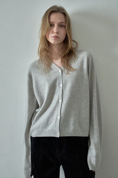 [11/11 Pre-order] Cashmere V-neck Cardigan_light grey