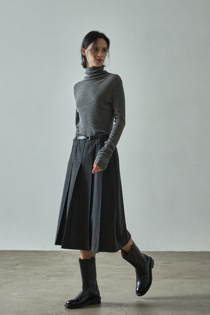 Classic Pleated Skirt_charcoal