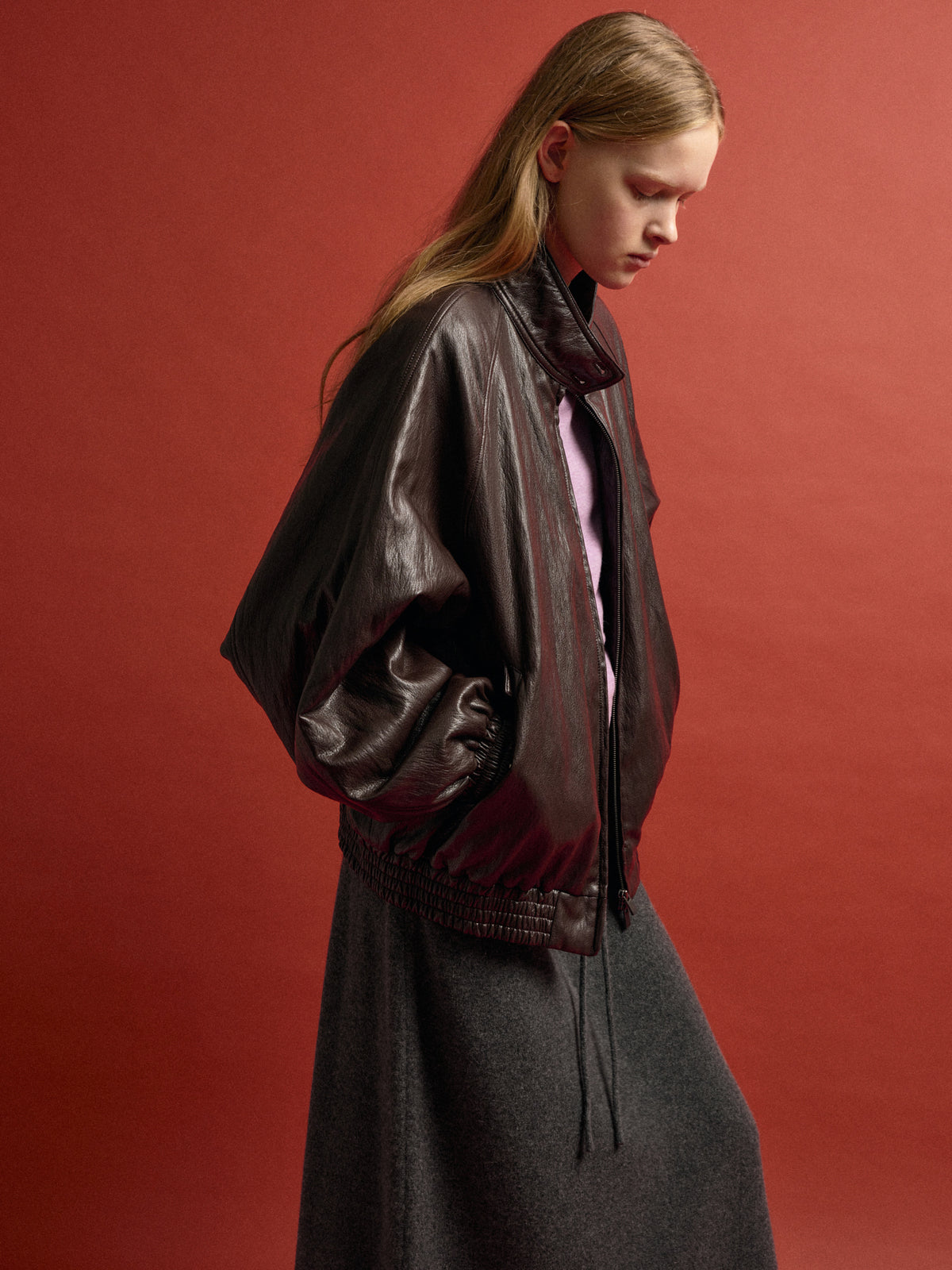 Double-Button Leather Blouson_brown