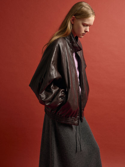 Double-Button Leather Blouson_brown