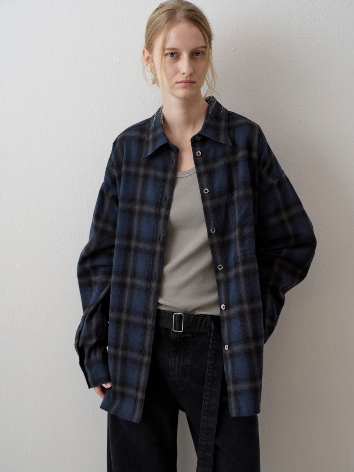 Boyfit Flannel Shirt_Navy