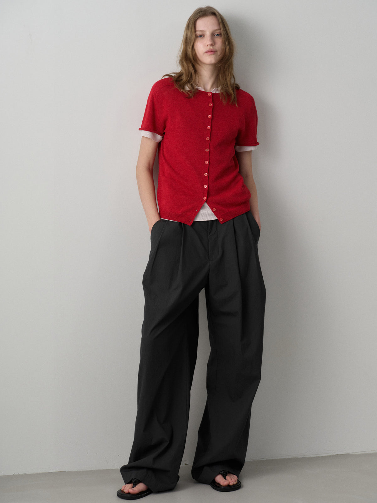 Vintage Cotton Two-Tuck Wide Pants_charcoal