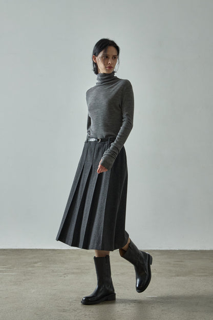 Classic Pleated Skirt_charcoal