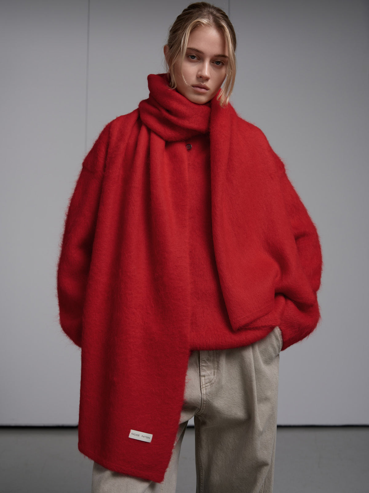 Alpaca Henley Neck Sweater_red